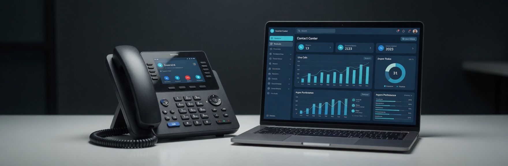 Modern IP phone and laptop